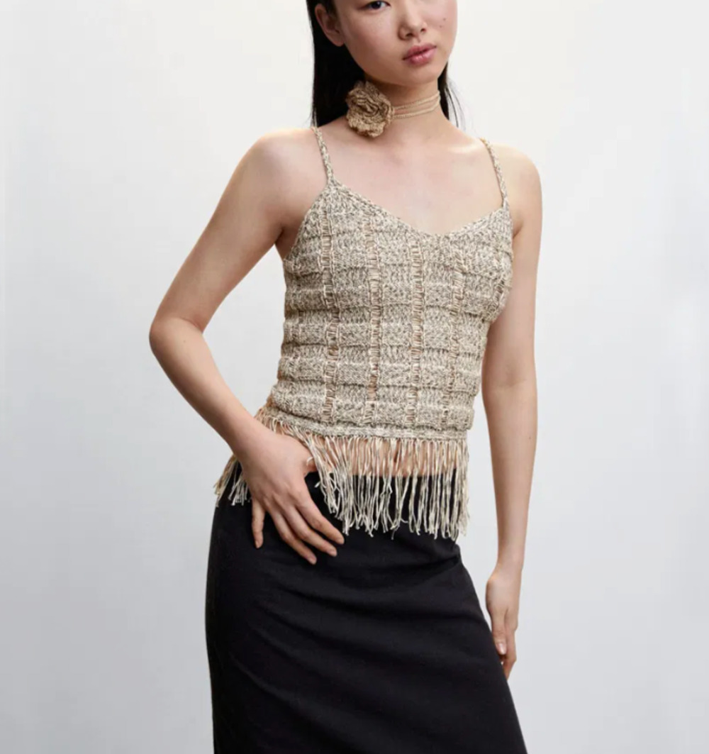 MNG Flavita Top threaded and knitted gray tan cream knit tank top size XXL